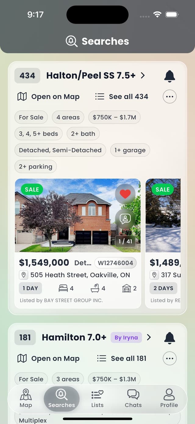 RealHunt saved search with notification settings